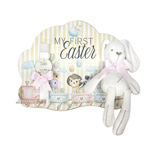 First Easter Wooden Board English Text Pink